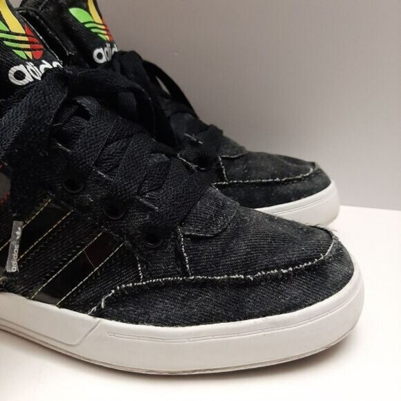 ADIDAS / Canvas Rasta Logo Sneaker Shoes Black Youth V21148 Sz 6 - Picture 4 of 15